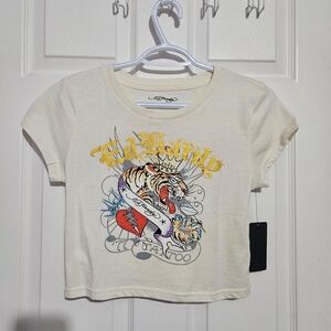 Ed Hardy Rhinestone Crop Top Baby Tee